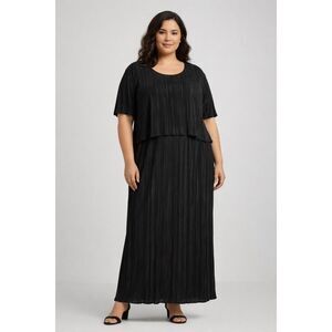 Connected Woman Black Pleated Maxi Dress 22W Layered Plus Size